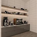 Modern Kitchen Counter With Various Coffee Makers And Appliances On Grey Cabinets