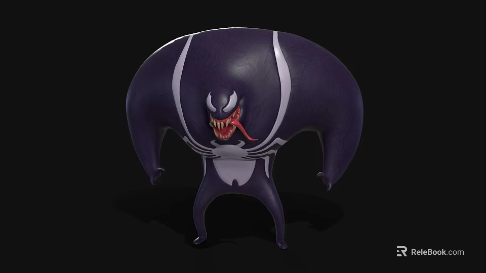 Purple Cartoon Creature With White Stripes Sharp Teeth Long Tongue Menacing 3d model 