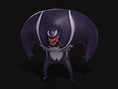Purple Cartoon Creature With White Stripes Sharp Teeth Long Tongue Menacing 3d model