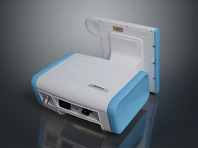 White And Blue Medical Diagnostic Device With Open Lid Control Panel And Interface Ports 3d model