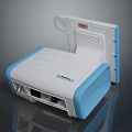 White And Blue Medical Diagnostic Device With Open Lid Control Panel And Interface Ports