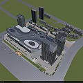 Birds Eye View Planning of Modern Urban Commercial Area with High Rise Buildings and Plaza