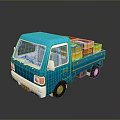 Blue Small Toy Truck With Yellow Boxes Loaded On Cargo Bed