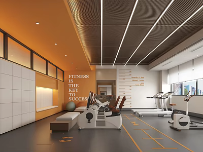Modern Gym Interior With Fitness Equipment And Motivational Wall Decor 3d model