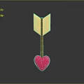 3D Rendered Golden Arrow With Brown Shaft And Red Heart On Gray Background