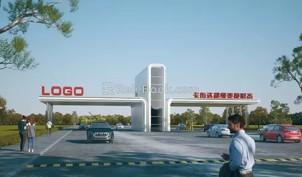 Modern Gate Building Factory Gate Guard Recorder Room Gate Entrance Park Gate 3d model