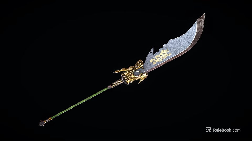 Traditional Weapon With Golden Dragon Ornament Green Handle And Sharp Blade Traditional Design 3d model 