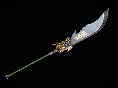Traditional Weapon With Golden Dragon Ornament Green Handle And Sharp Blade Traditional Design 3d model