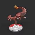Detailed Red Dragon Doll With Flaming Tail Standing On Round Base Figurine