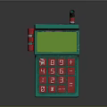 Retro Calculator With Teal Body Red Buttons And Green Screen Design