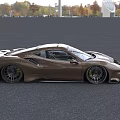 Brown High Performance Sports Car Featuring White Stripes And Streamlined Design Near Modern Building