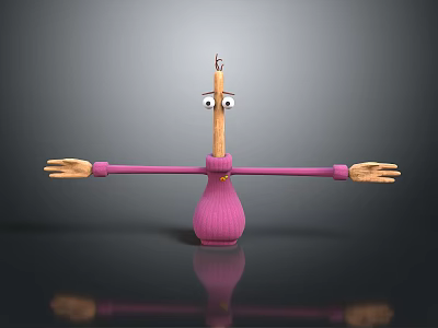 Cartoon 3D Game And Movie Character With Big Eyes Long Arms And Pink Minimalist Design 3d model