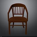 Red Wooden Chair With Armrests Slatted Backrest And Solid Seat Design
