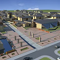 Aerial View Residential Community Planning with Traditional Buildings Organized Streets Green Spaces and Water Features