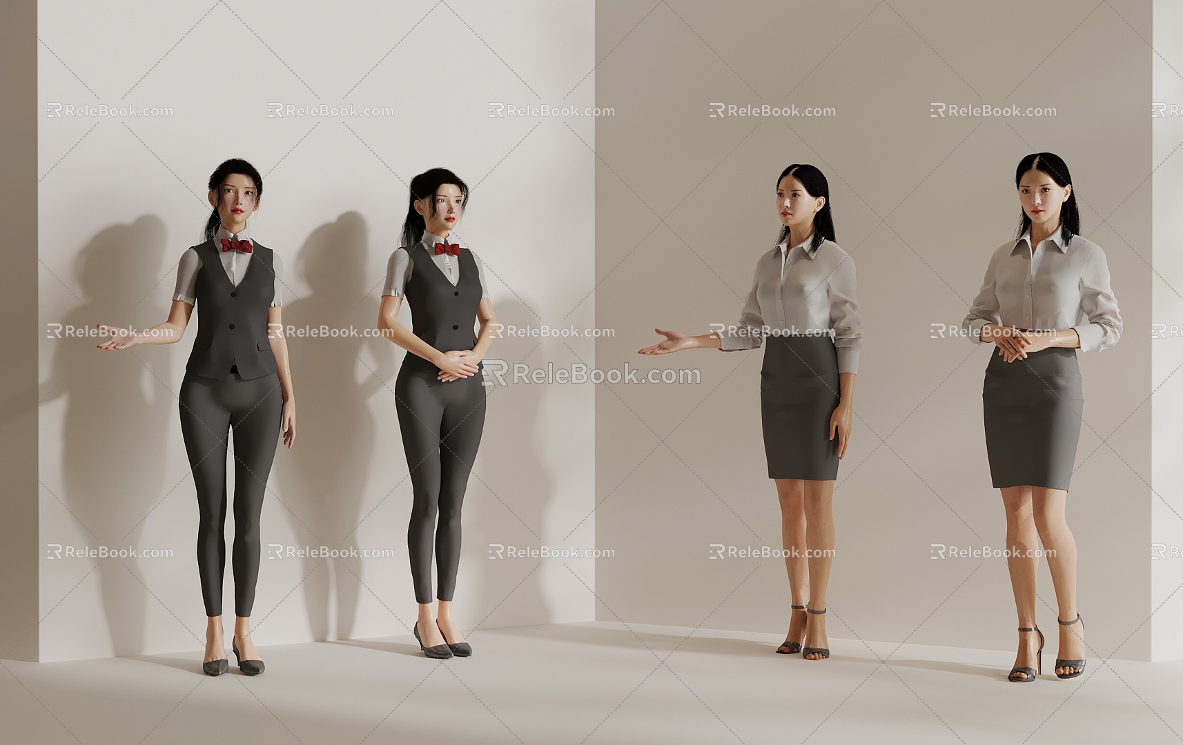 Reception figures, office figures, waiters, beautiful women 3d model