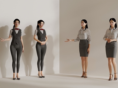 Reception figures, office figures, waiters, beautiful women 3d model