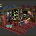 Rustic Bar Interior With Wooden Counter Stools Brick Walls And Bottle Shelves