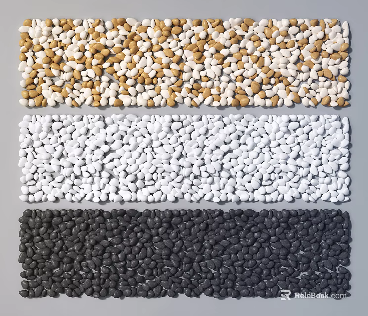 Natural Colored Stones in Brown White Black Tones Arranged as Decorative Strips 3d model 