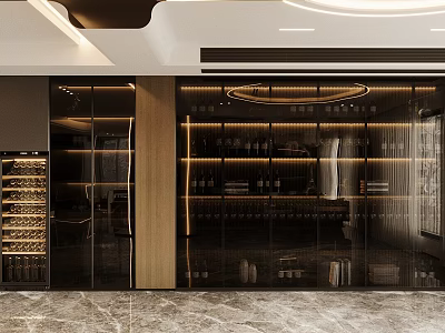 Elegant Modern Kitchen Sideboard With Glass Doors Wooden Frame And Wine Storage 3d model