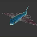 Vibrant Blue Fish With Pink Wing Shaped Fins Detailed 3D Model Design