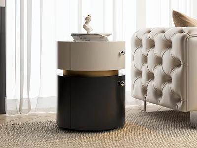 Modern Black And White Side Table With Gold Accent And Tufted Sofa Decor 3d model