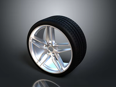 Durable Car Wheel Rim And Tire With Silver Alloy Spokes And Black Tread 3d model