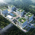 Modern Commercial Complex With Green Roofs Surrounded By Lush Trees And Integrated Spaces