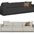 Modern Three Seater Sofa with Gray Cream Fabric and Accent Cushions