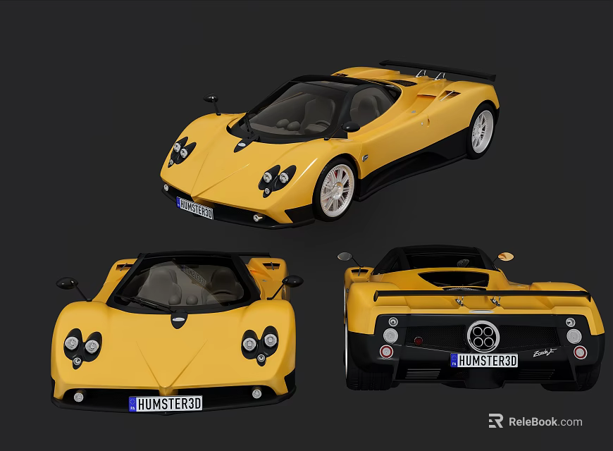 Yellow Supercar Showcased In Front Rear And Side Views With Sleek Exterior 3d model 