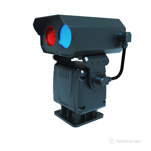 Black Professional Lighting Equipment With Red And Blue Lights And Stable Base Bracket 3d model 