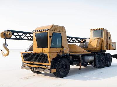Yellow Functional Heavy Duty Crane Truck With Extended Boom And Multiple Wheels 3d model