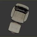 Comfortable Beige Leather Office Chair with Armrests Matching Ottoman and Wooden Base