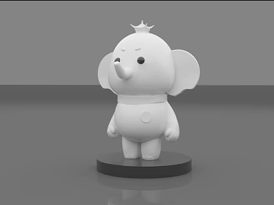 Cute White Elephant Stuffed Toy With Crown Big Ears On Black Base 3d model