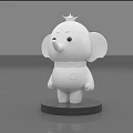 Cute White Elephant Stuffed Toy With Crown Big Ears On Black Base