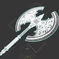 Golden Ornate Battle Axe With Intricate Patterns And Black Handle Design