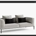 Modern Minimalist Two Seater Sofa in Beige and Light Gray with Black Cushions and Metal Legs