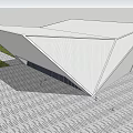 Modern Geometric Library Building With White Aluminum Facade Grass And Trees