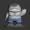 Game Movie Character With Shark Head Muscular Body In Blue Shorts Waving Hand 3D Designed