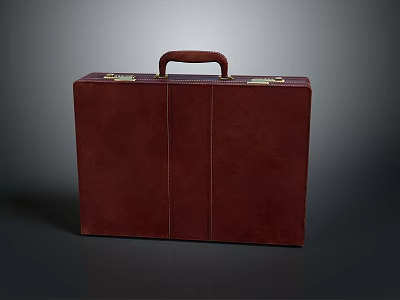 Brown Leather Storage Box Furniture With Handle Stitching And Metal Clasps 3d model