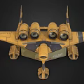 Yellow Fighter Jet Design With Black Stripes And Multiple Engines 3d model