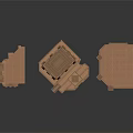 Architectural Wooden Furniture Pieces With Carved Details And Table Structures