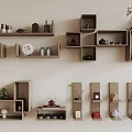 Modern Stylish Wall Cabinets With Decorative Plants Vases And Tea Sets 3d model