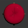 Red Padded Round Stool With Rivet Details And Wooden Curved Legs