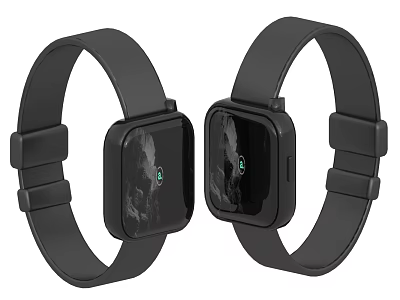 Two Black Smartwatches With Square Dial Black Band And Screen Display Design 3d model