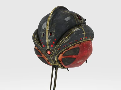 Sci fi Spherical Weapon With Metallic Finish Red Accents And Glowing Lights 3d model