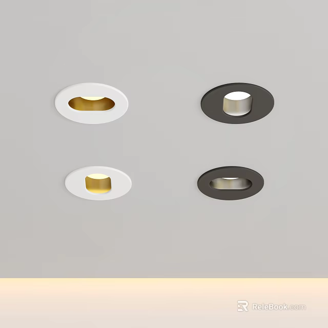 Ceiling Mounted Downlights And Spotlights With White Black Frames And Warm Light 3d model 