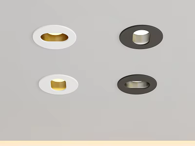 Ceiling Mounted Downlights And Spotlights With White Black Frames And Warm Light 3d model