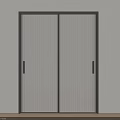 Modern Interior Sliding Door With Black Frame And Ribbed Glass Design 3d model