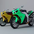 Yellow And Green Sport Motorcycles With Sleek Design And Modern Features