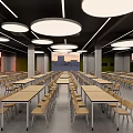 School Modern Study Area With Wooden Bookshelves Long Tables And Wooden Stools